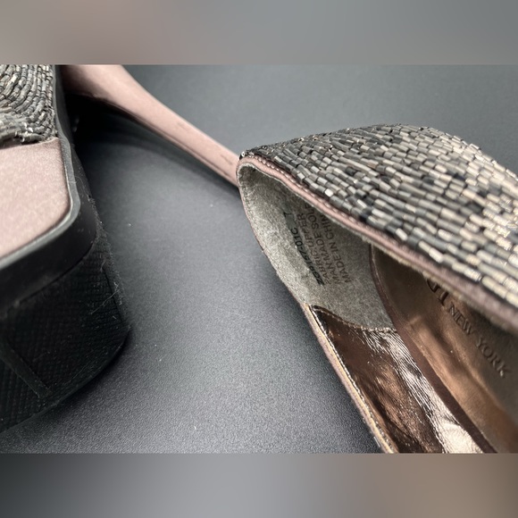 ZIGI NY grey satin lower platform with beaded upper closed round toe heels - Picture 8 of 8